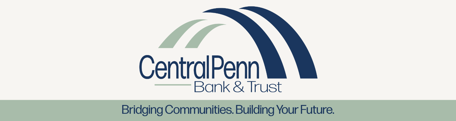 A cream and green background with the Central Penn Bank & Trust logo on it and the bottom tagline of "Bridging Communities. Building Your Future."